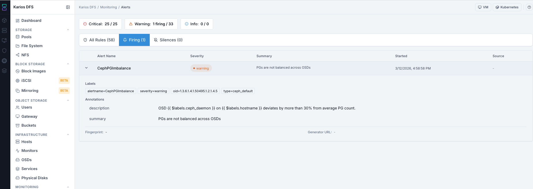 Monitoring alerts firing tab