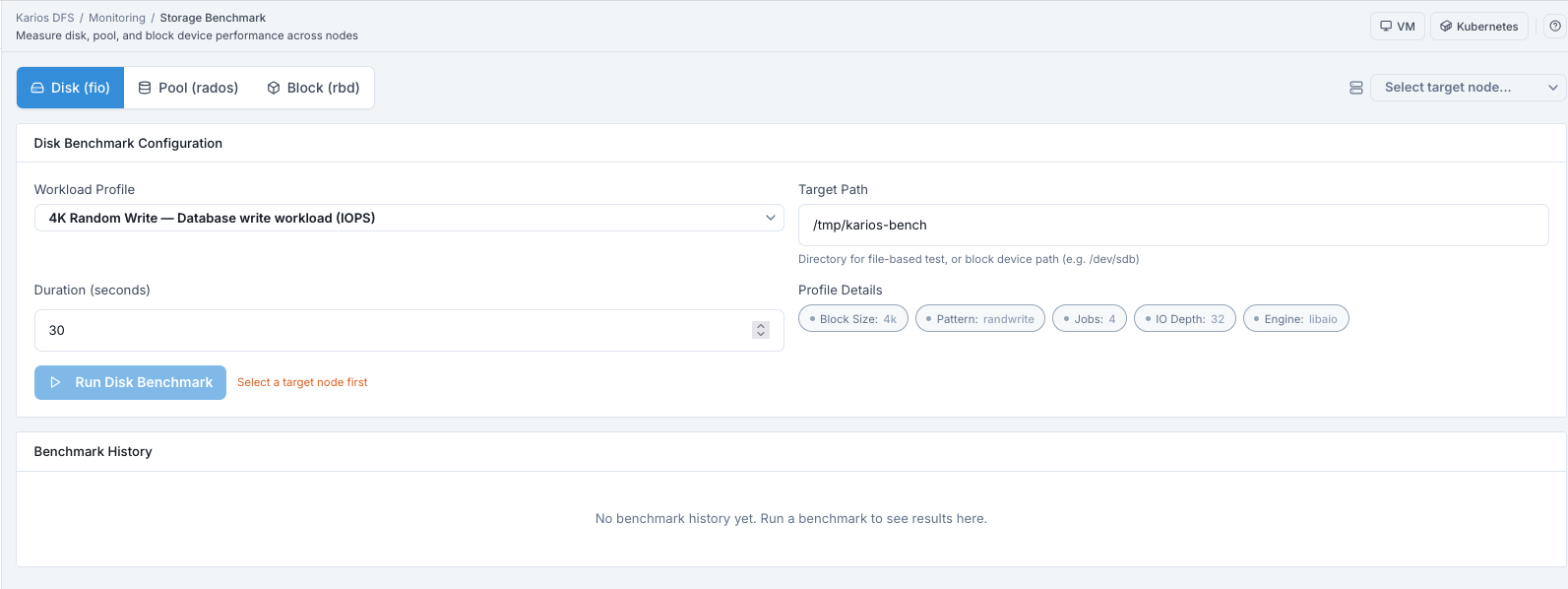 Monitoring benchmark disk fio tab