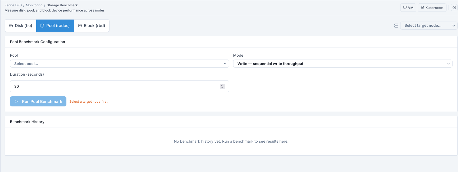 Monitoring benchmark pool rados tab