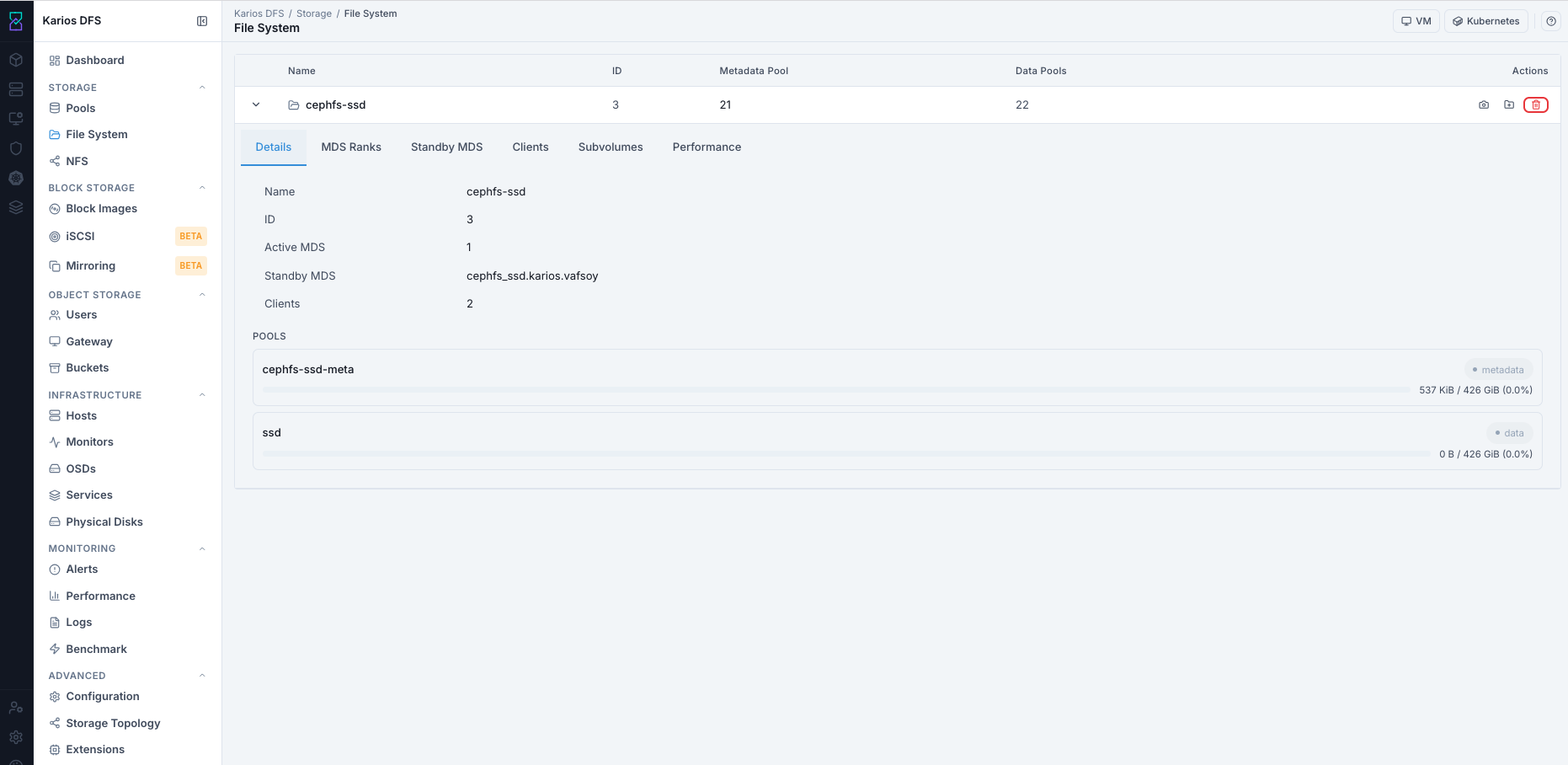 Current File System row expanded with details tab