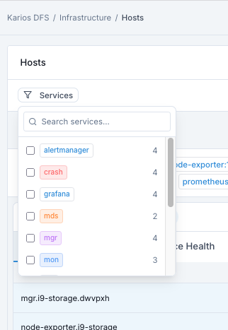 Hosts page service filter