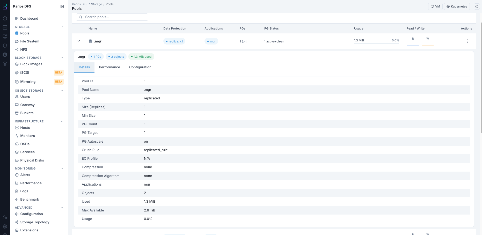 Storage Pools details tab