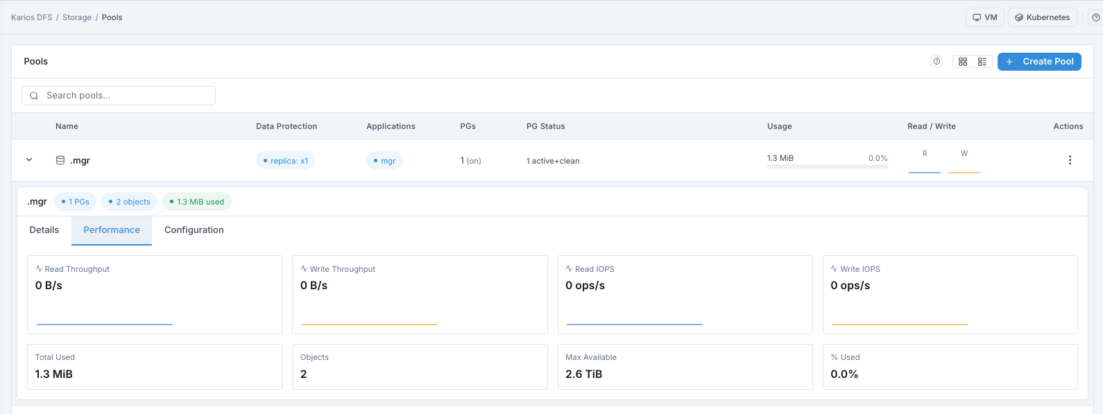 Storage Pools performance tab