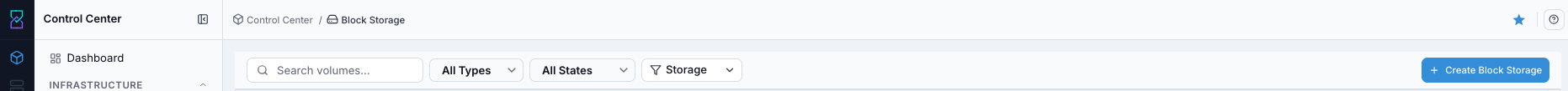 Block Storage dashboard filters